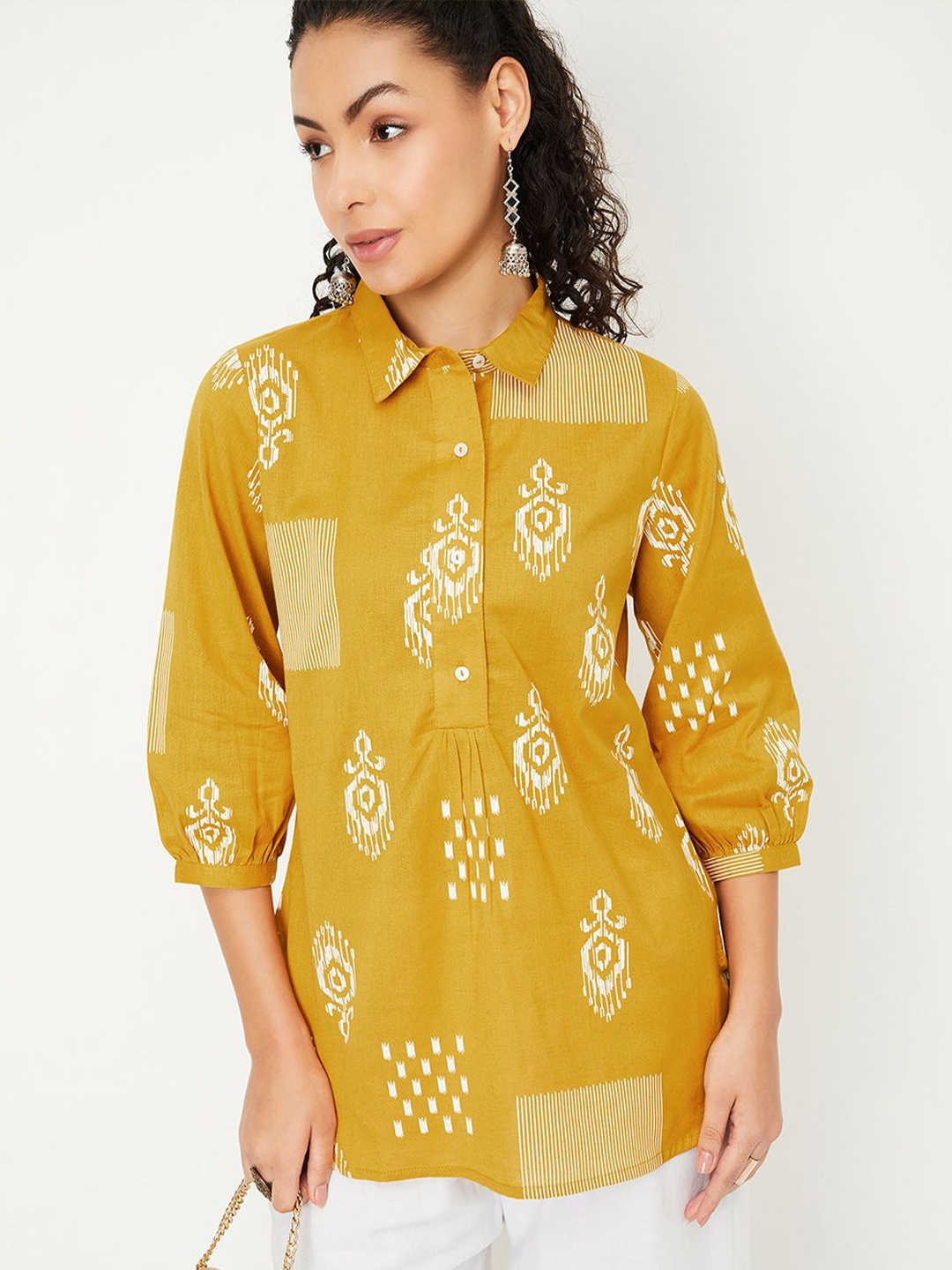 

max Ethnic Motifs Printed Kurti, Yellow
