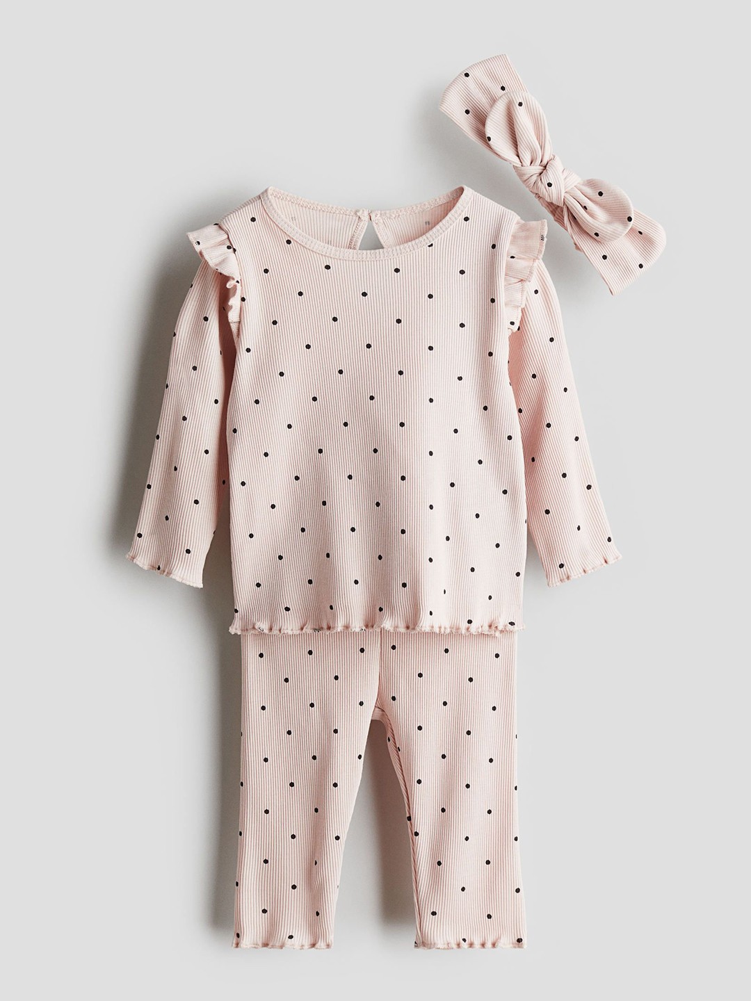 

H&M 3-Piece Ribbed Cotton Set, Pink