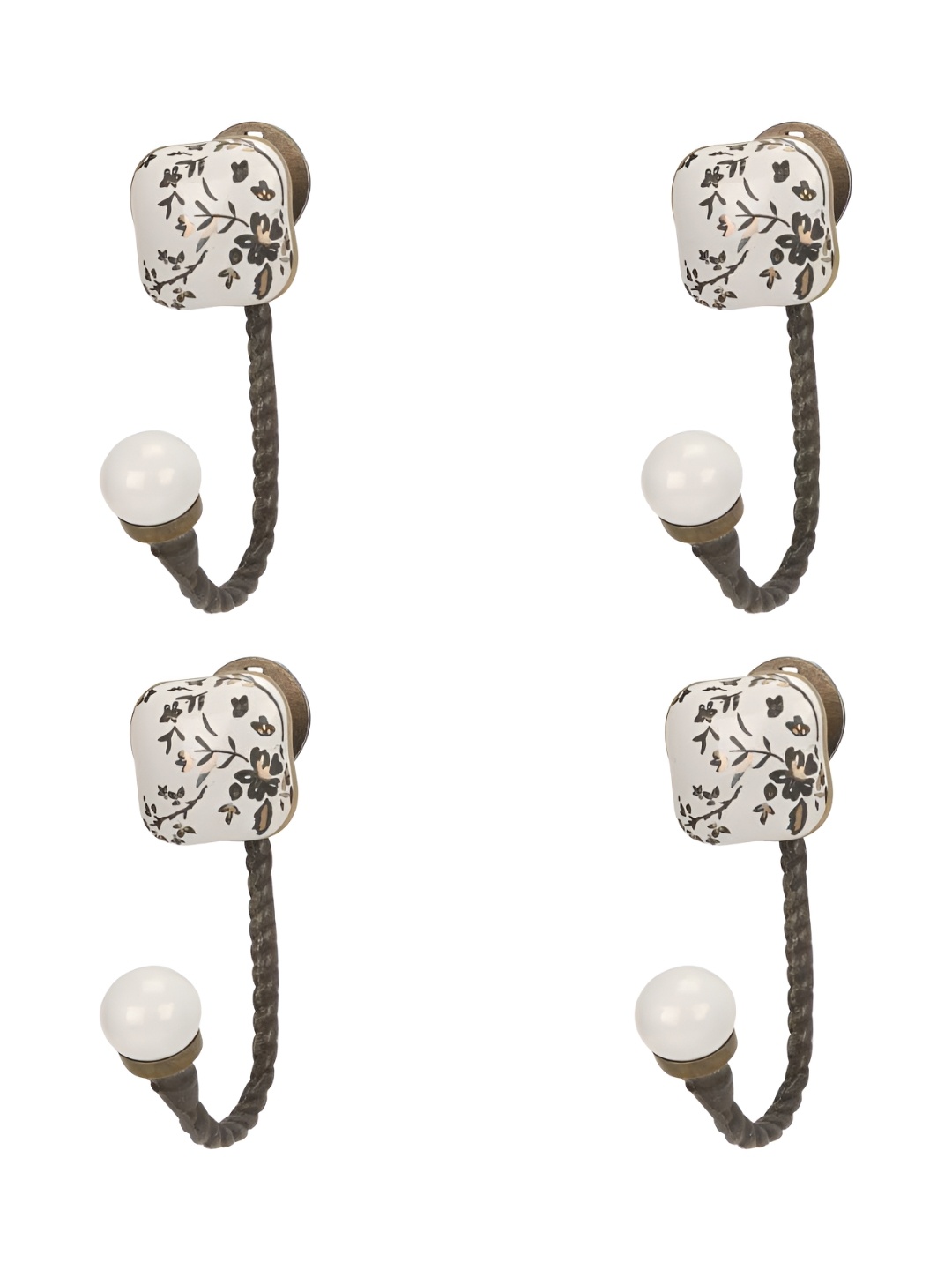 

IndianShelf Beige and Brown Floral Printed Ceramic Wall Hooks