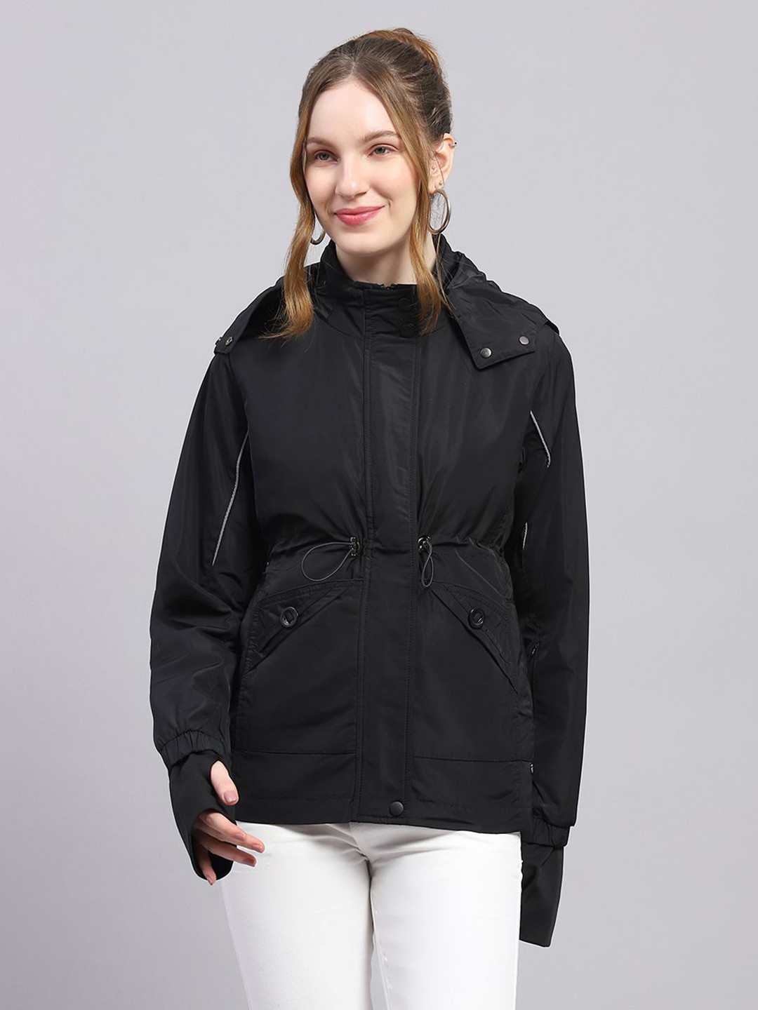 

Monte Carlo Women Hooded Solid Casual Parka Jacket, Black