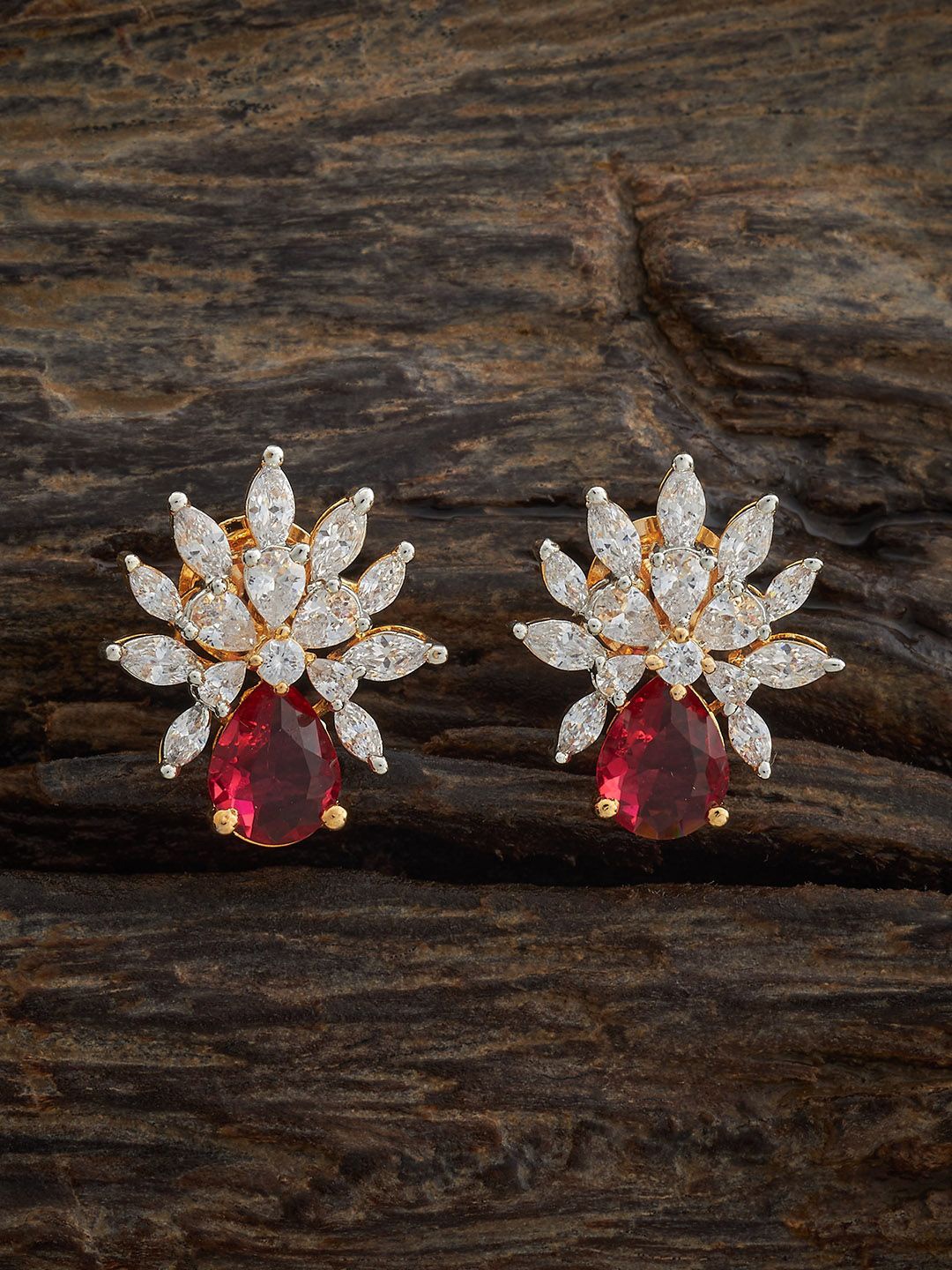 

Kushal's Fashion Jewellery Gold Plated Zircon Studded Contemporary Studs, Red