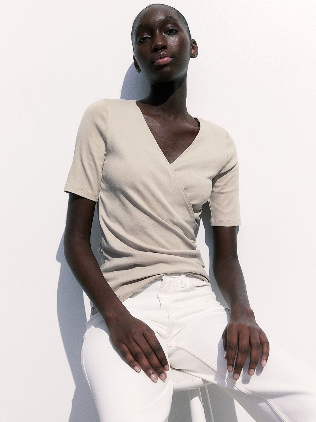 

H&M MAMA 2-Pack Cotton Nursing Tops, Beige