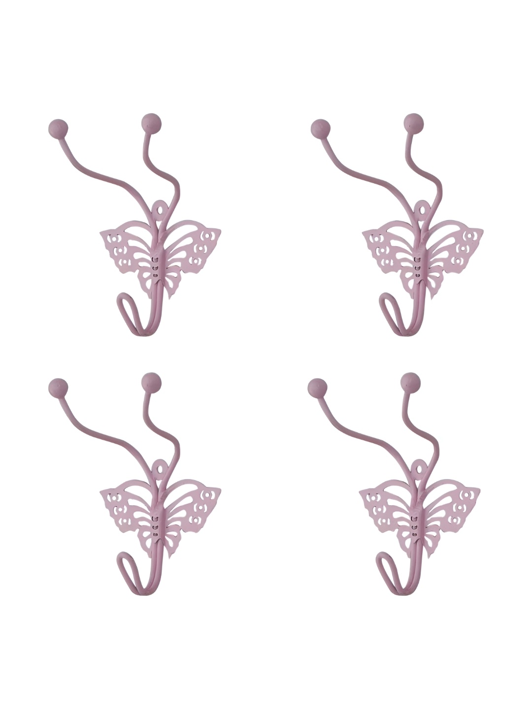 

IndianShelf Pink 4 Pieces Iron Butterfly Key Wall Hooks