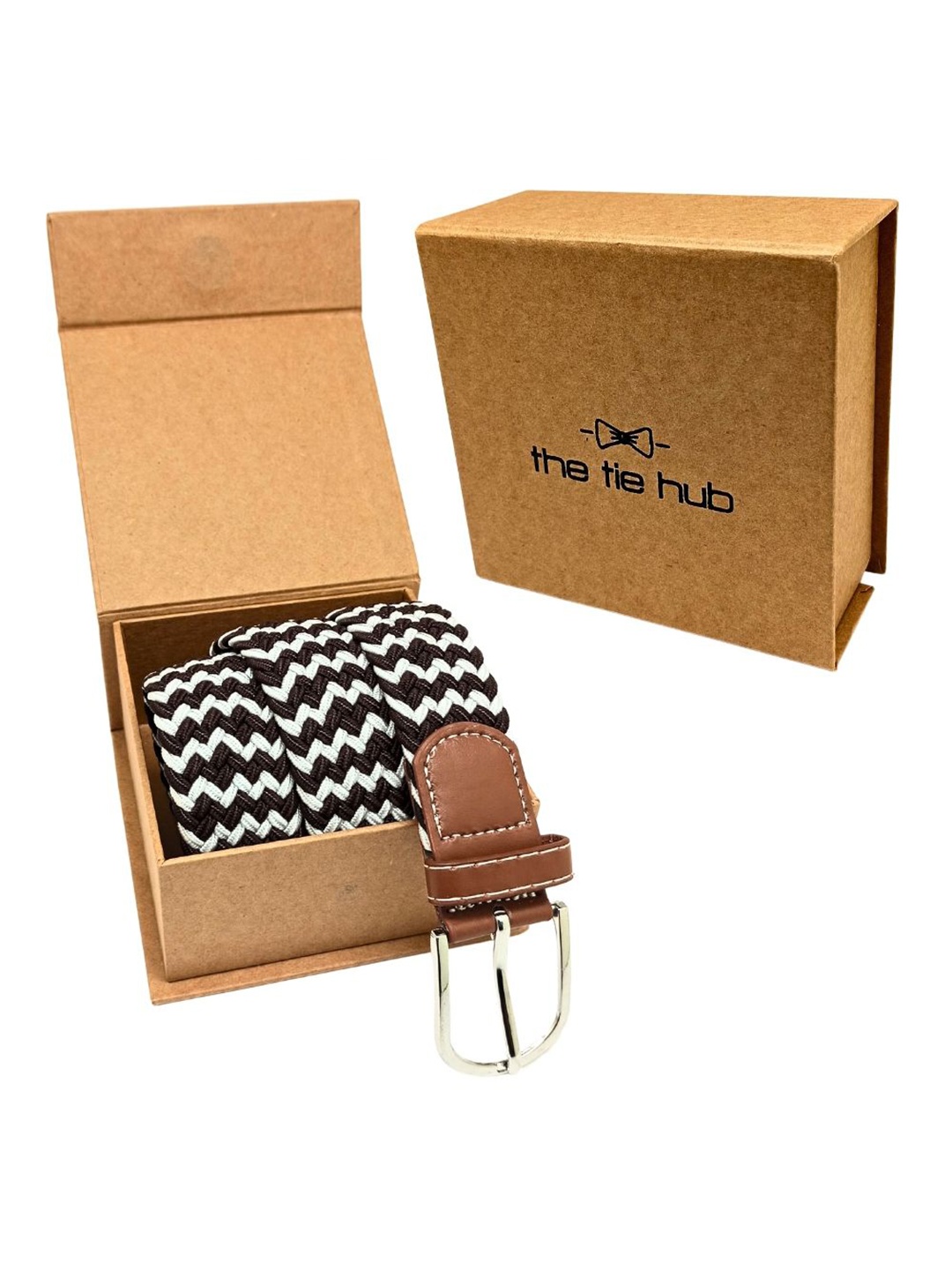 

The Tie Hub Men Braided Stretchable Casual Elasticated Belt, Brown