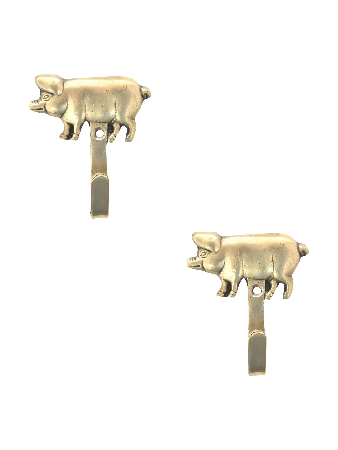 

IndianShelf Gold-Toned 2 Pieces Brass Pig Wall Hooks