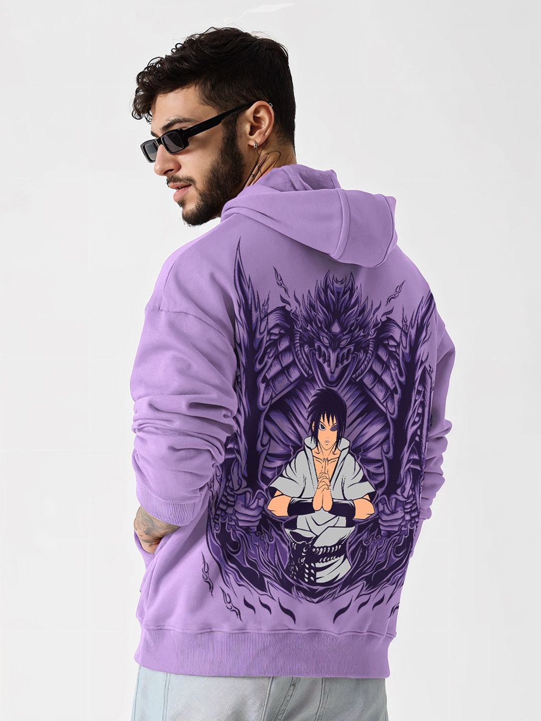 

Crazymonk Printed Anime Sasuke X Susanoo Oversized Fit Hooded Sweatshirt, Lavender