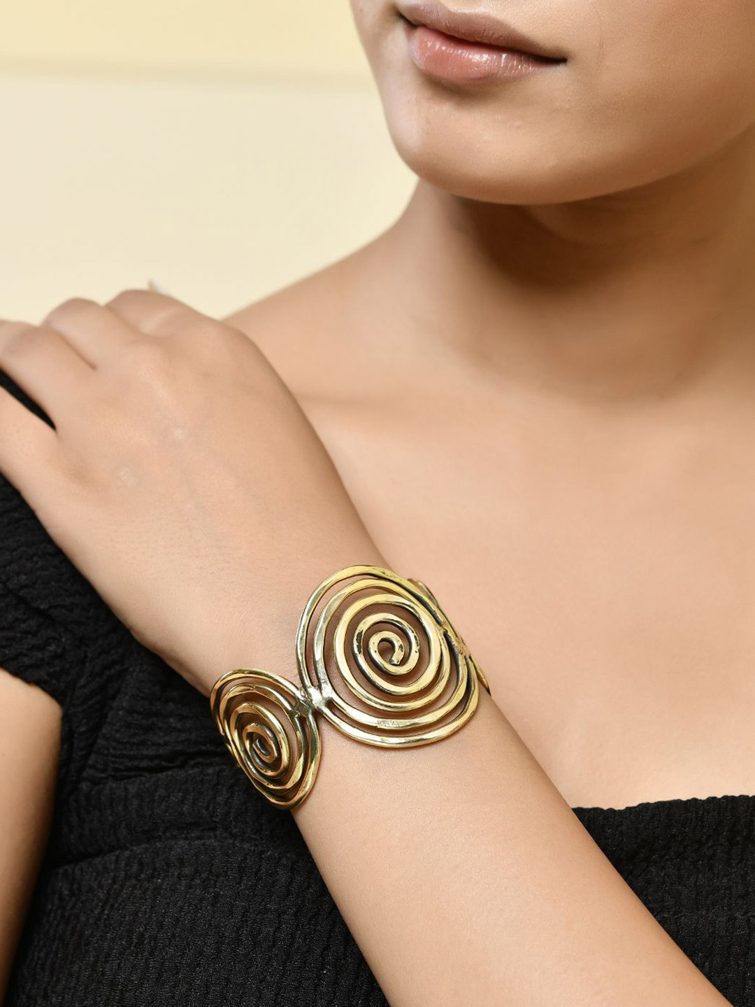 

Silvermerc Designs Women Brass Temple Gold-Plated Cuff Bracelet