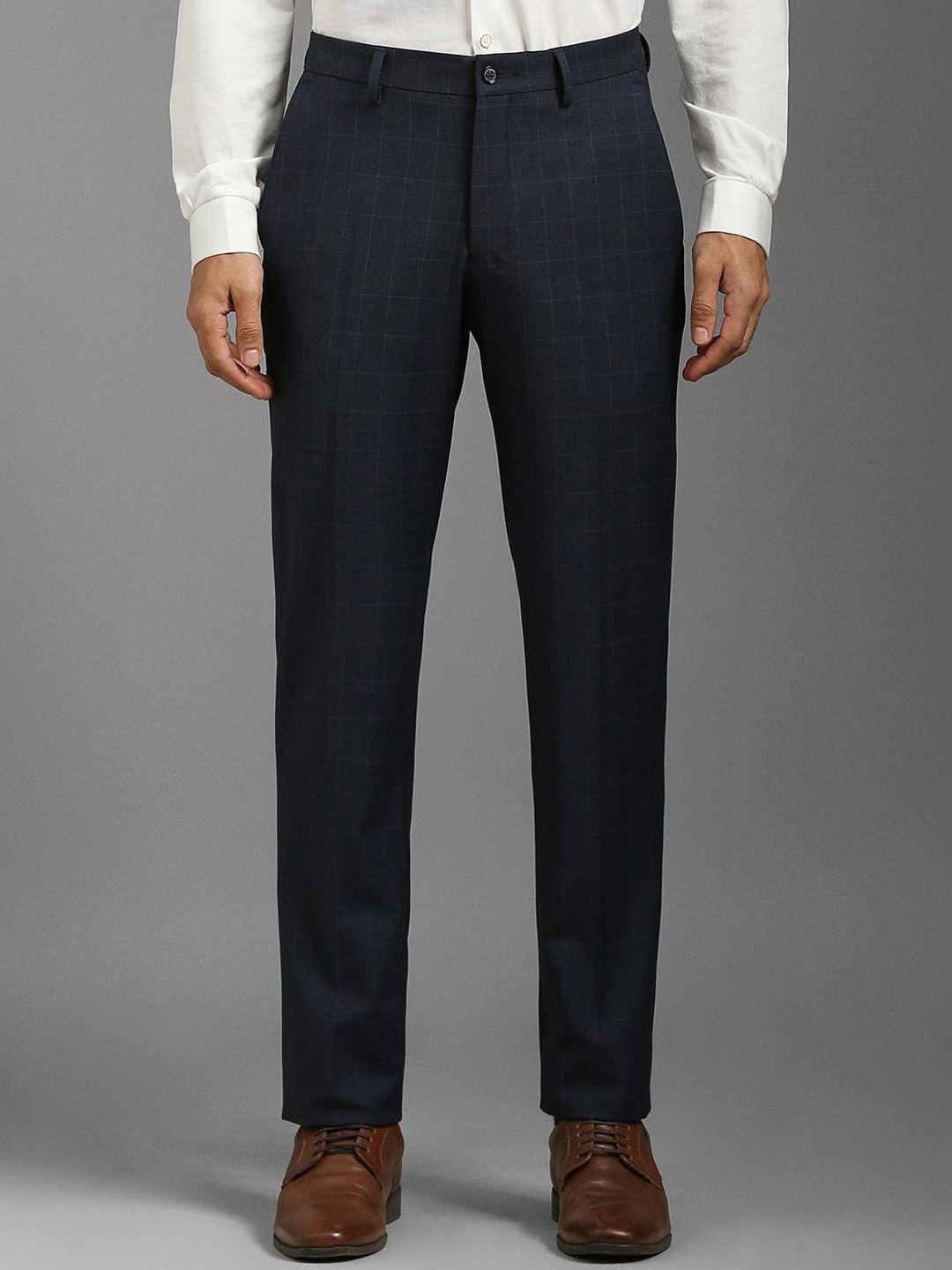 

Louis Philippe Men Checked Slim Fit Formal Trousers, Charcoal