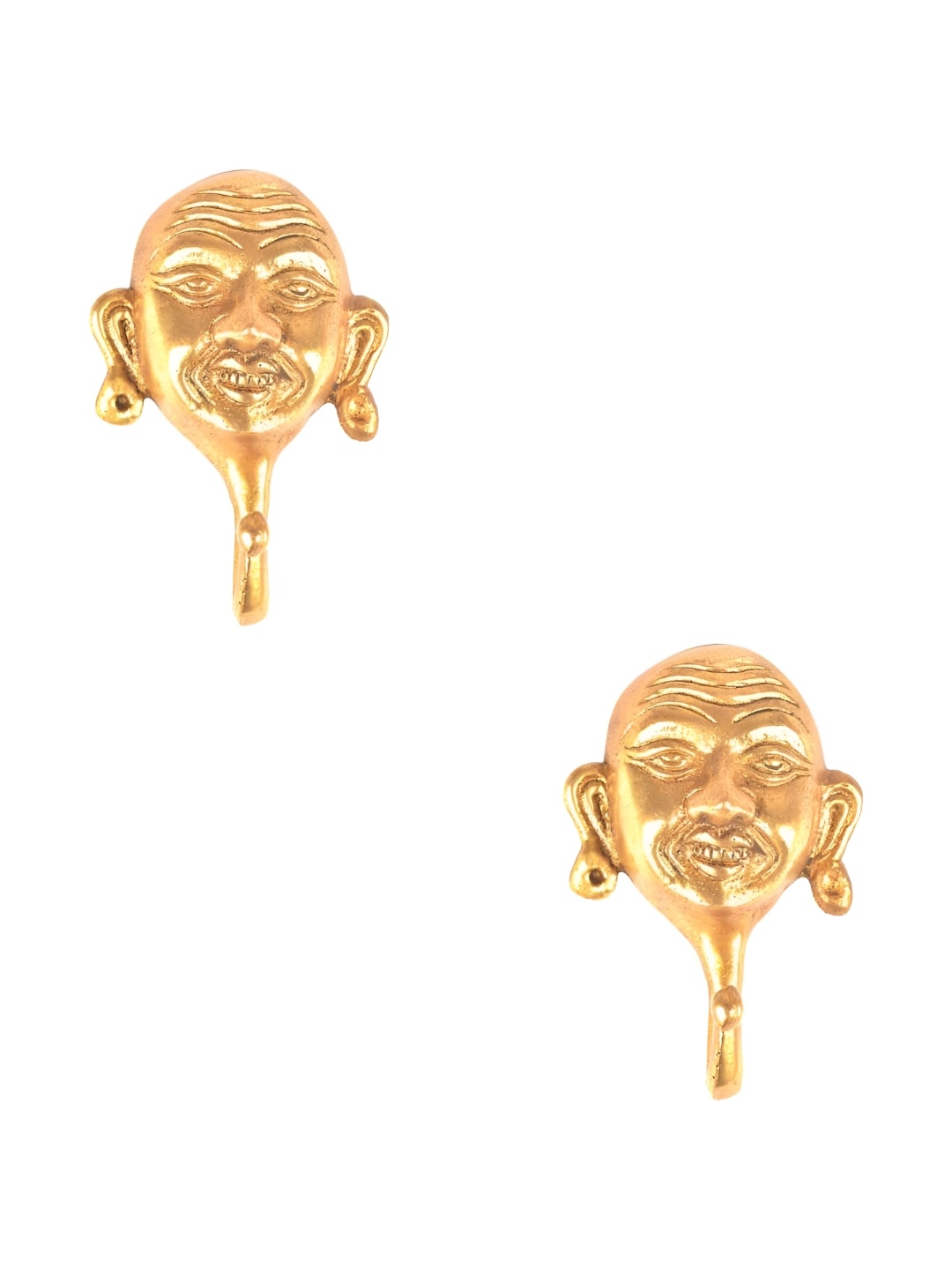 

IndianShelf Goldtoned 2 Pieces Brass Laughing Face Textured Wall Hooks, Gold