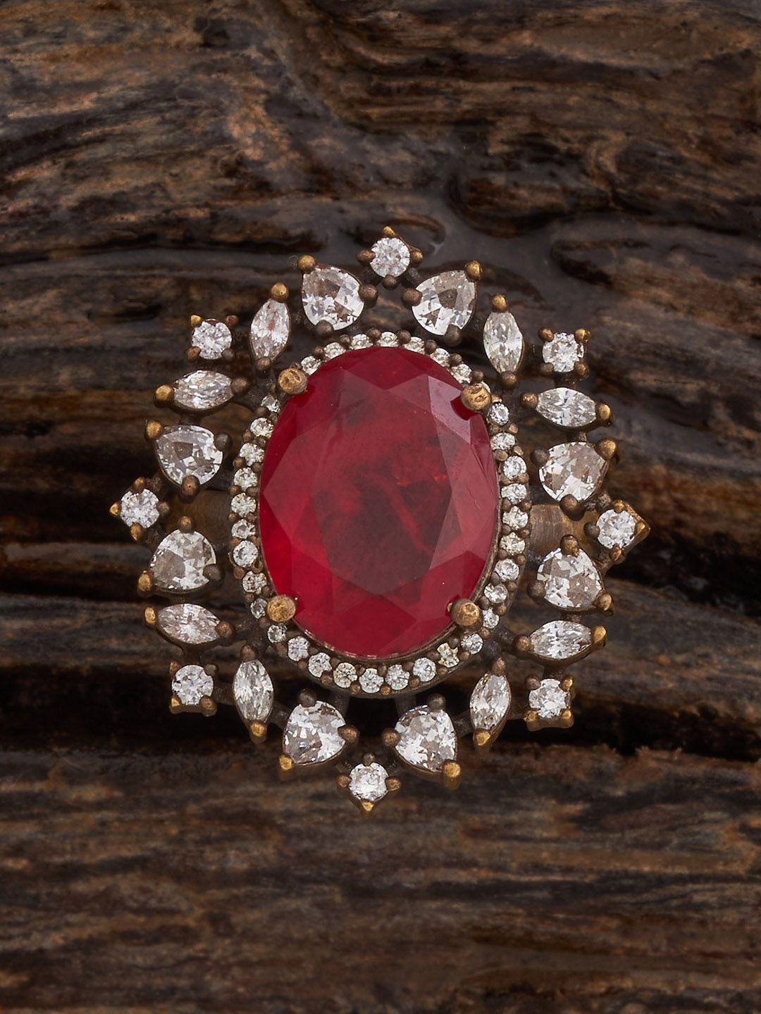 

Kushal's Fashion Jewellery CZ-Studded Finger Ring, Gold
