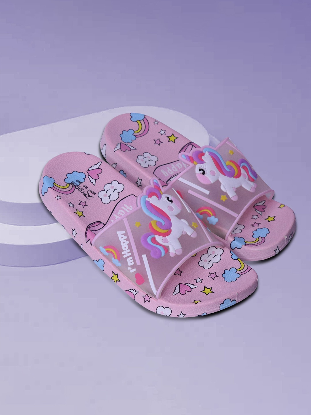 

NEW STEPS Girls Printed Sliders, Pink