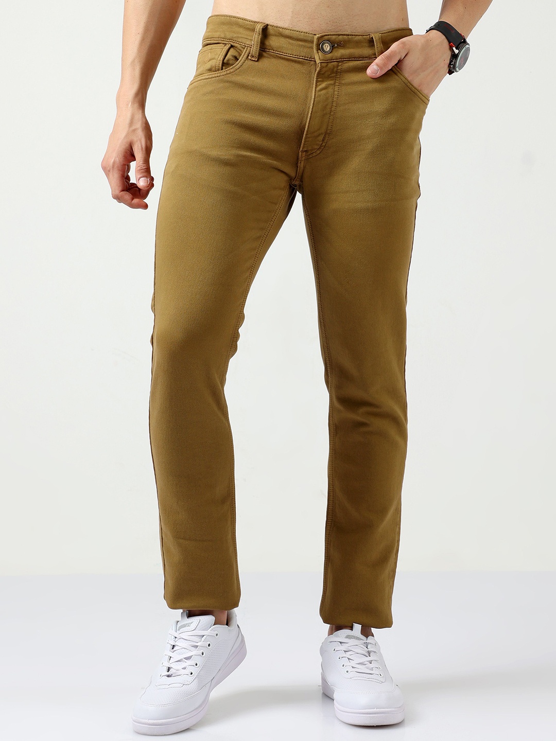 

VUDU Men Lean Slim Fit Light Fade Stretchable Jeans, Khaki