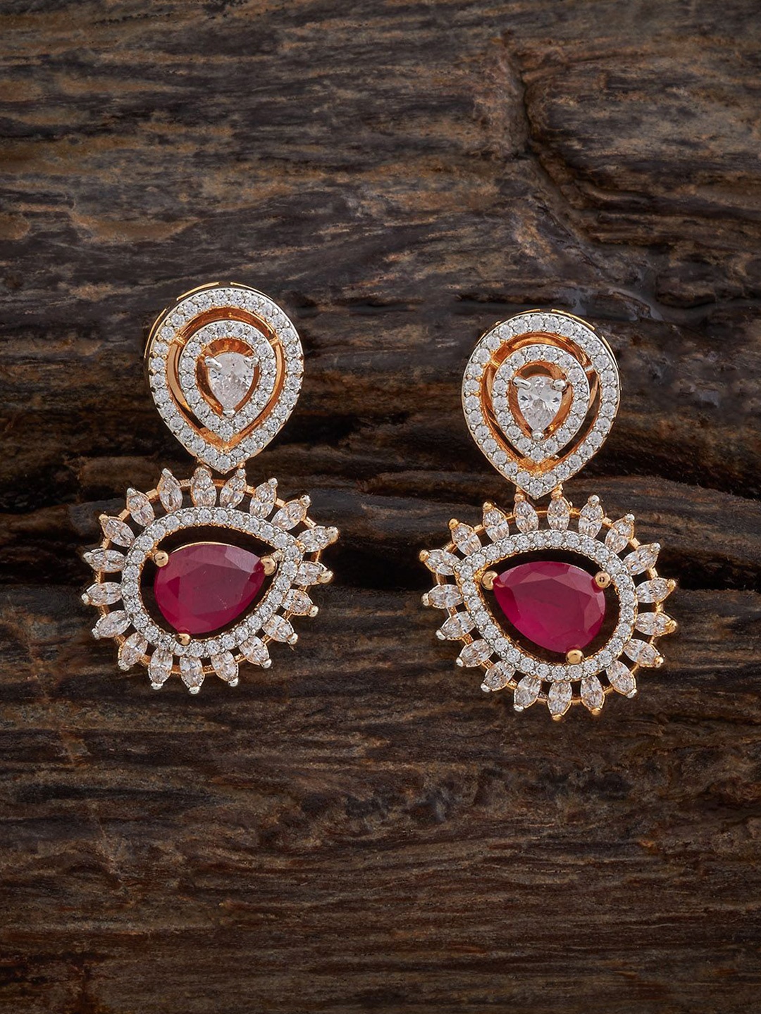 

Kushal's Fashion Jewellery Rhodium-Plated Contemporary Zircon Drop Earrings, Red