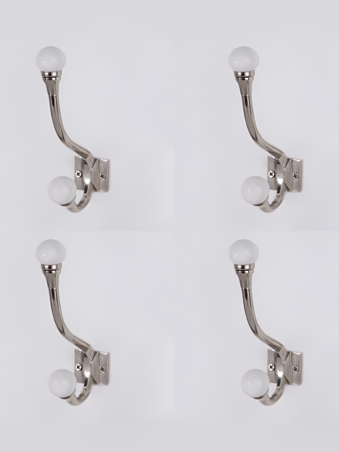 

IndianShelf White & Silver Toned 4 Pieces Ceramic Wall Hooks