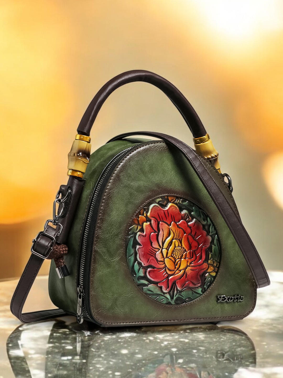 

Exotic Women Solid Structured Handheld Bag, Green