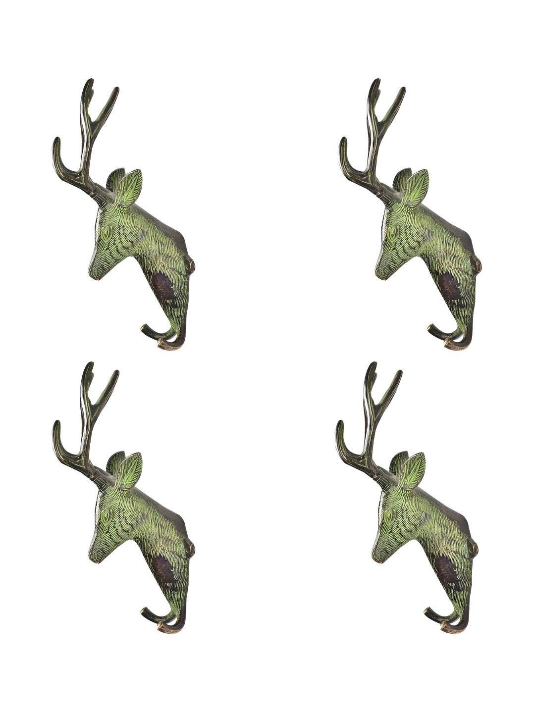 

IndianShelf Green 4 Pieces Brass Deer Head Key Hooks Key Holders