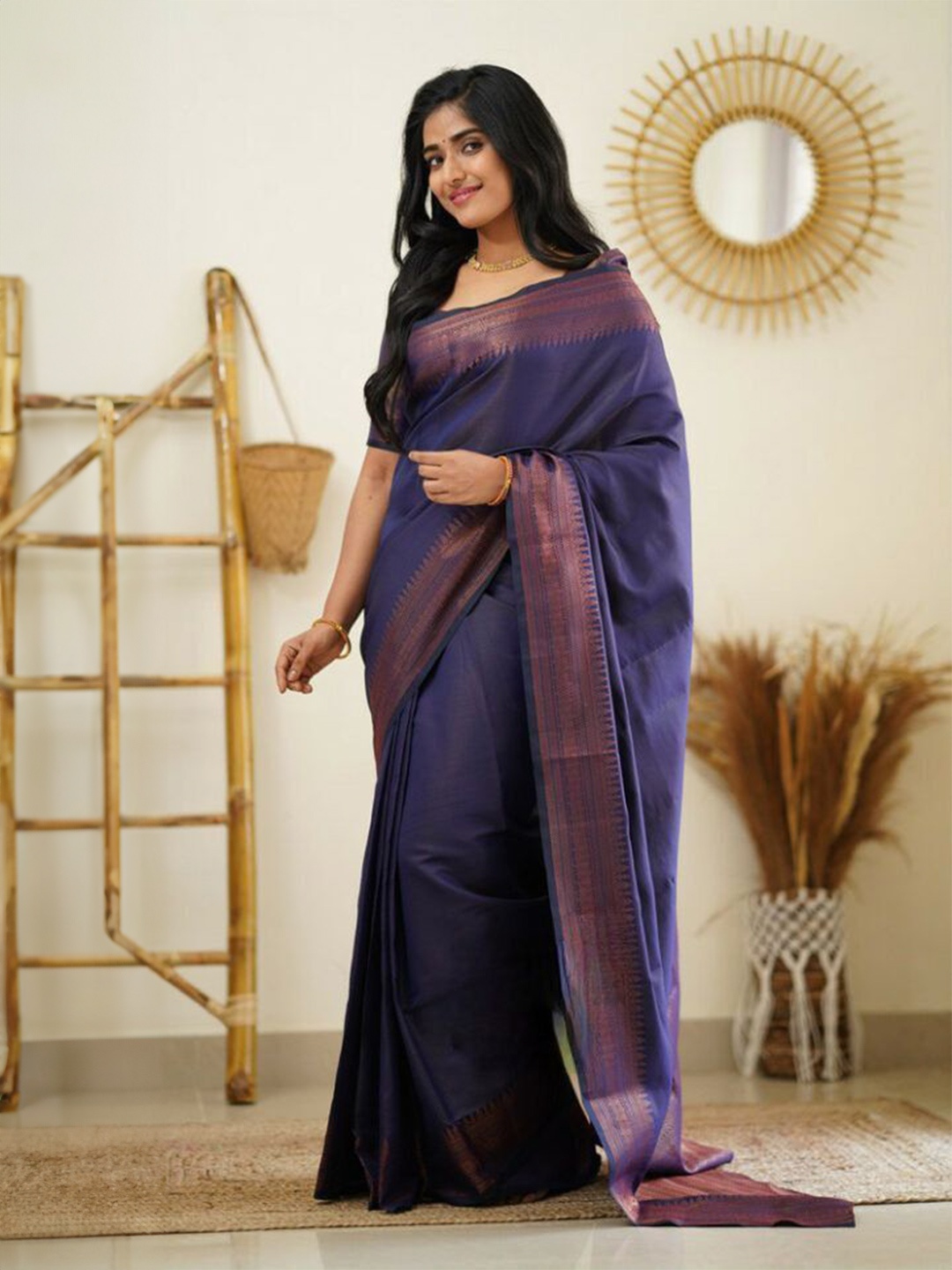 

Wuxi Woven Design Pure Silk Banarasi Saree, Blue