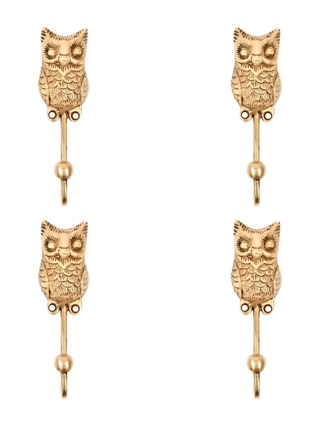 

IndianShelf Gold Toned 4 Pieces Brass Owl Wall Hooks