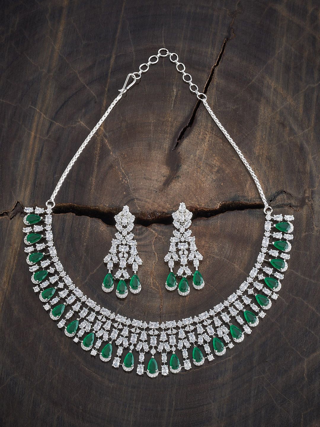 

Kushal's Fashion Jewellery Rhodium-Plated CZ-Studded Jewellery Set, Silver