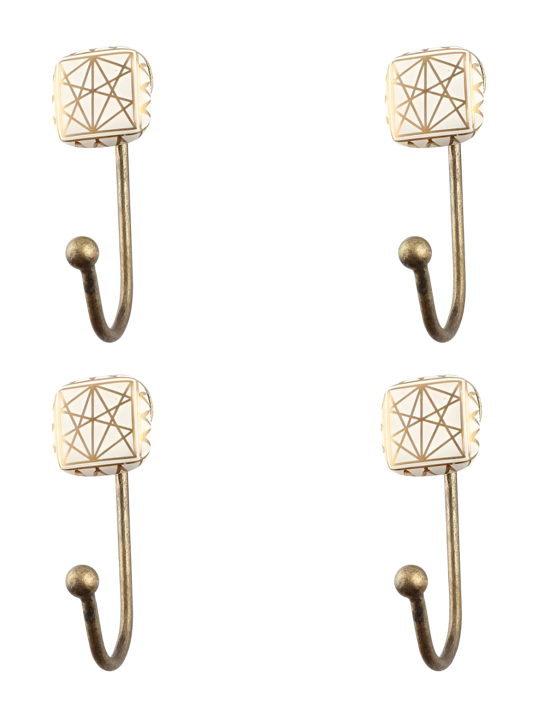 

IndianShelf Gold Toned & White 4 Pieces Ceramic Square Wall Hooks