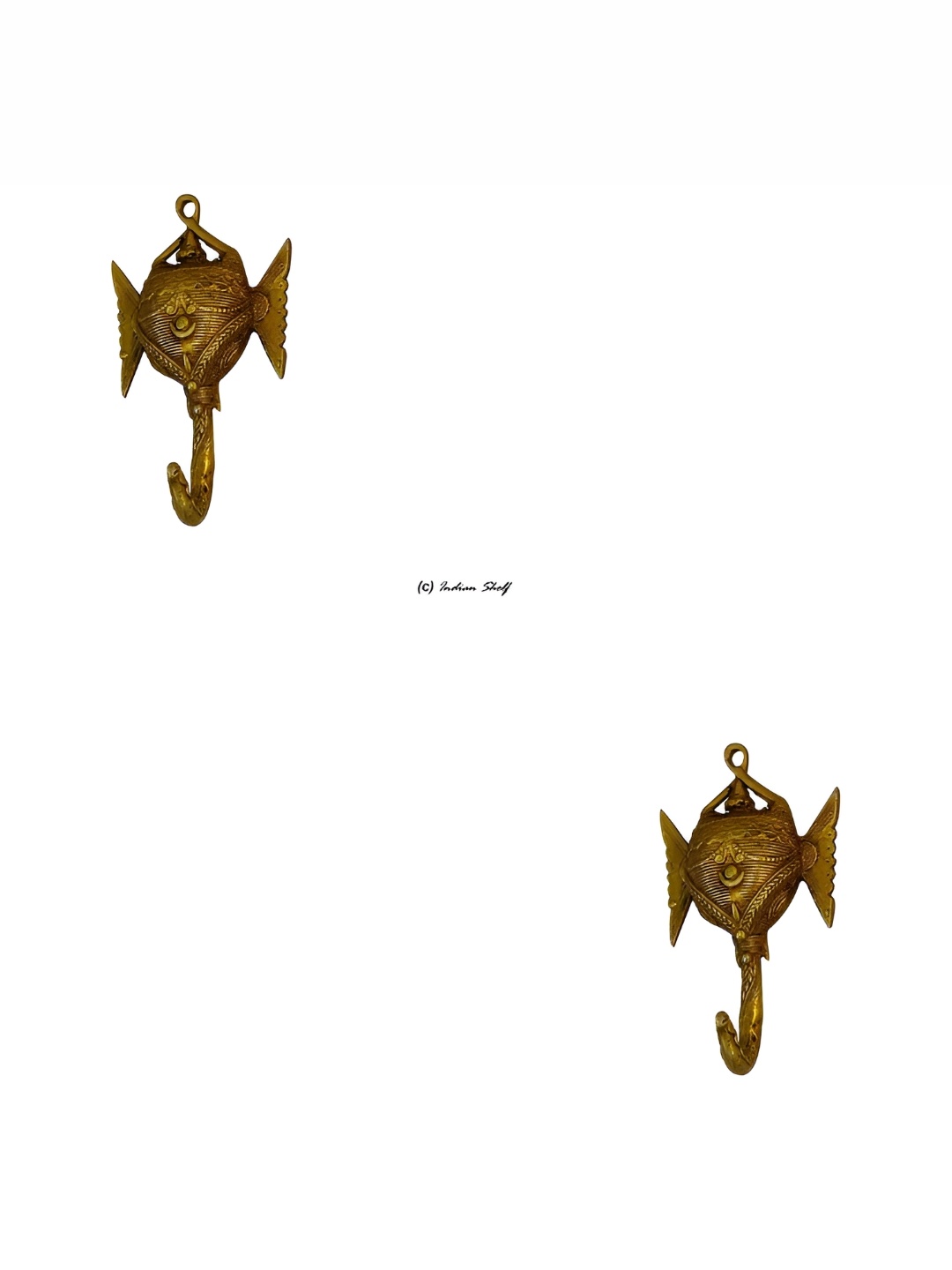 

IndianShelf Gold Toned 2 Pieces Textured Brass Wall Hooks