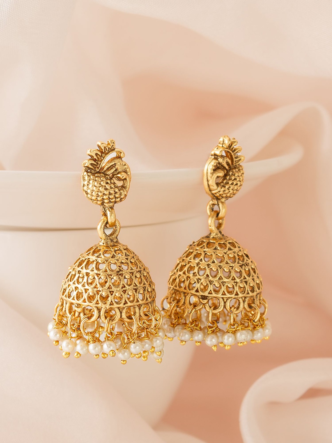 

aadita Gold Plated Beaded Dome Shaped Jhumkas