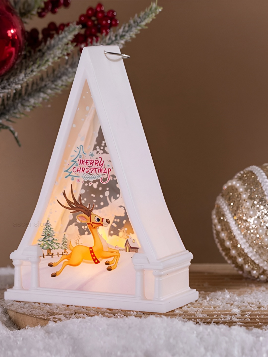 

Ascension White & Red Christmas Snow Globe Lantern Showpiece