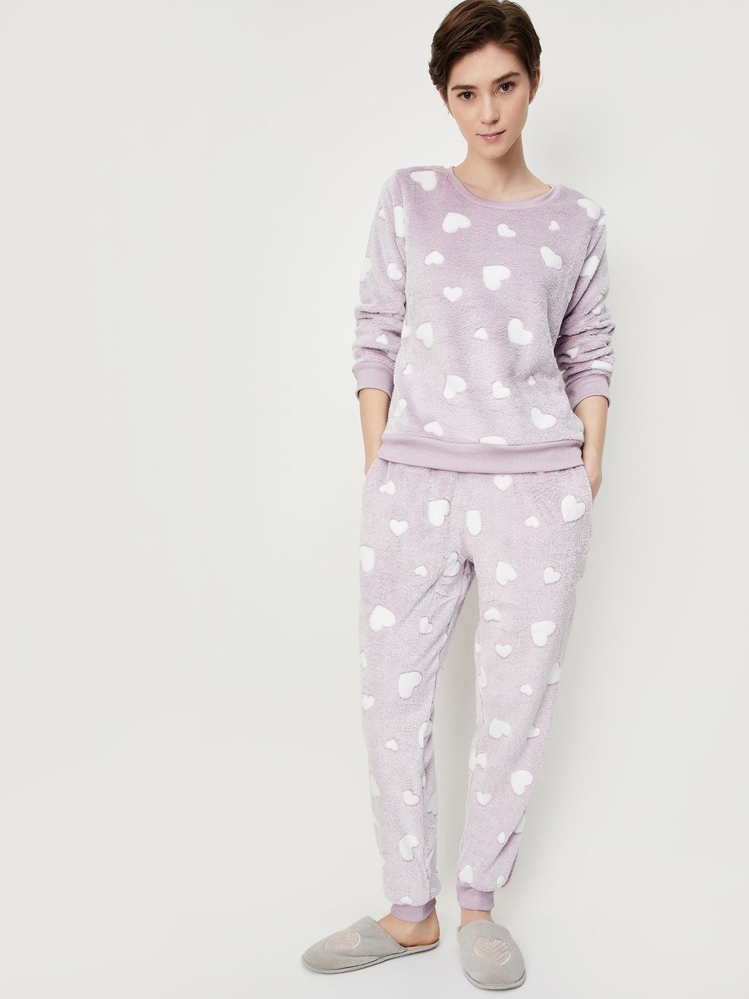 

max Women Heart Printed Night suit, Violet