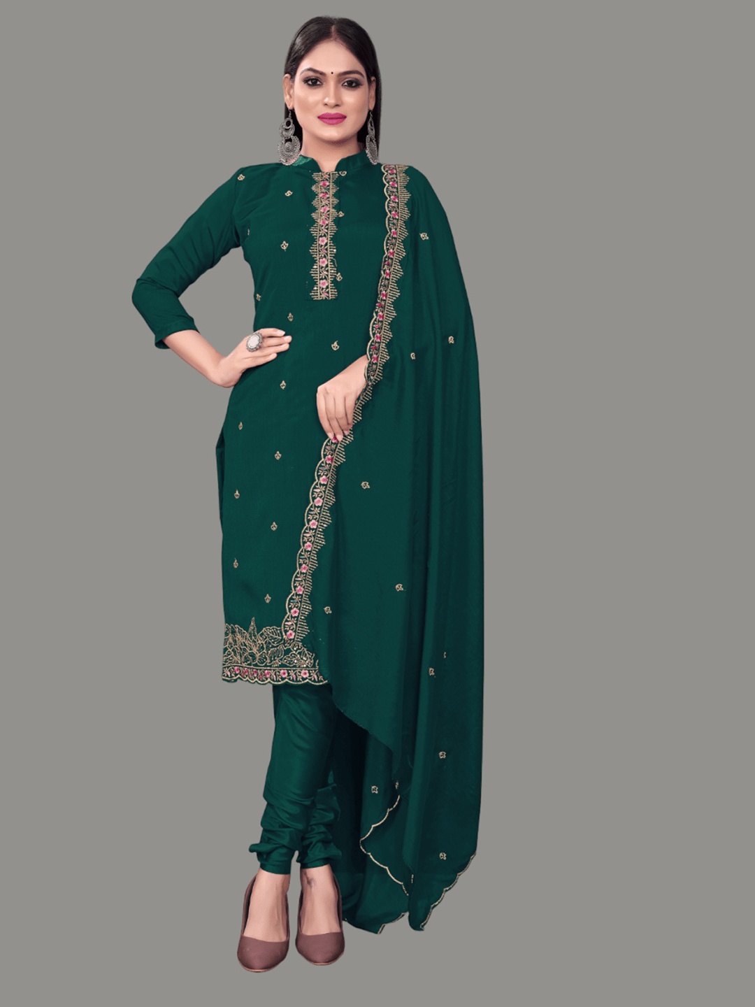 

Aika Floral Embroidered Pure Silk Unstitched Dress Material, Teal