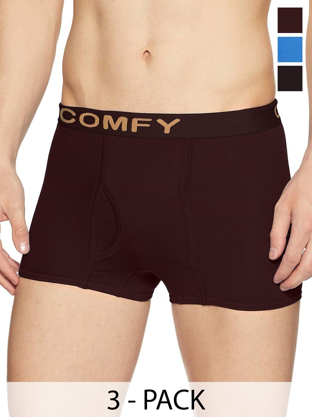 

AMUL COMFY Men Pack Of 3 Pure Cotton Trunks - Comfy-Plain-Mini-Trunk-OE-3-75, Blue