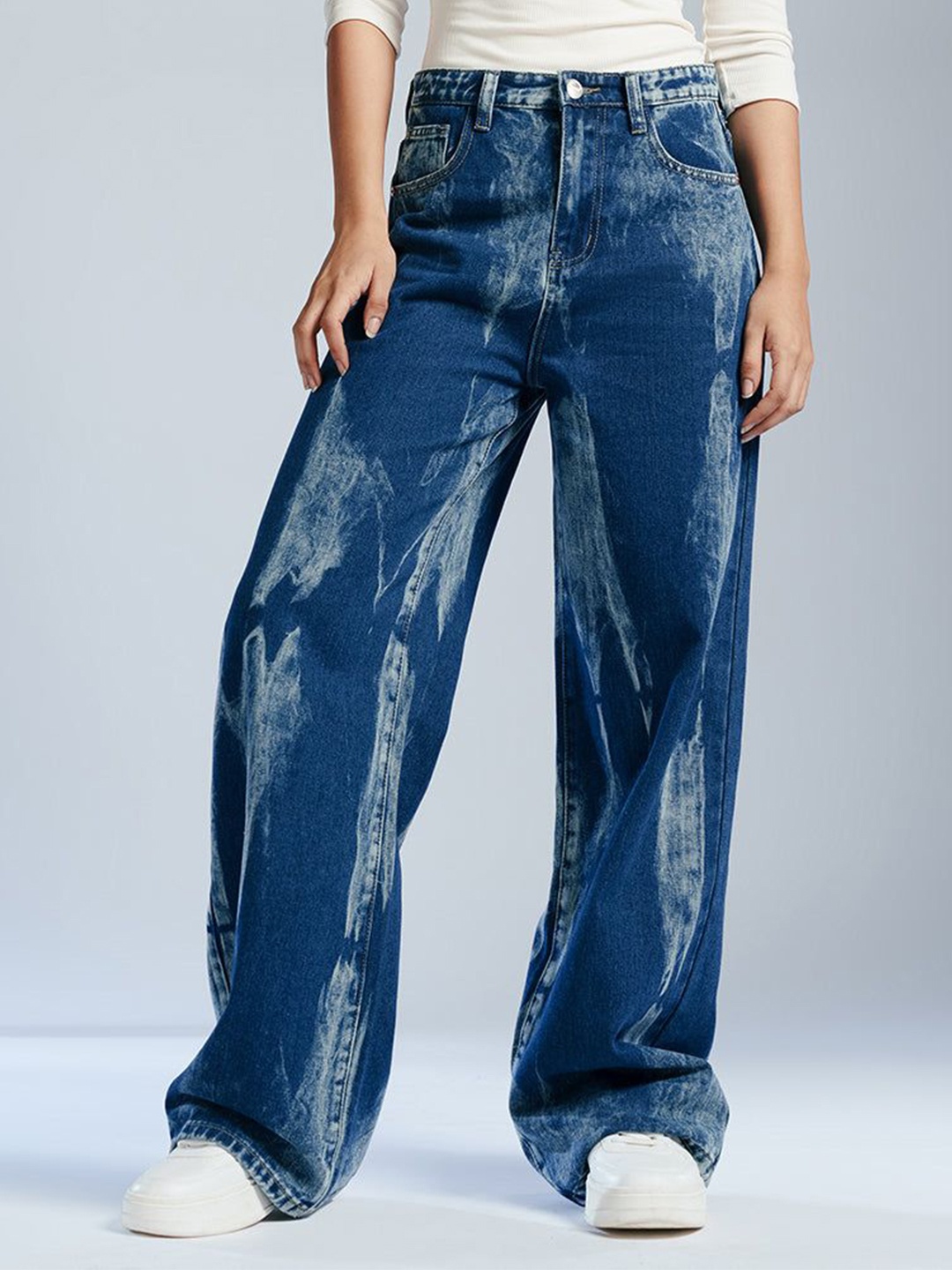 

FREAKINS Women Wide Leg High-Rise Light Fade Jeans, Blue