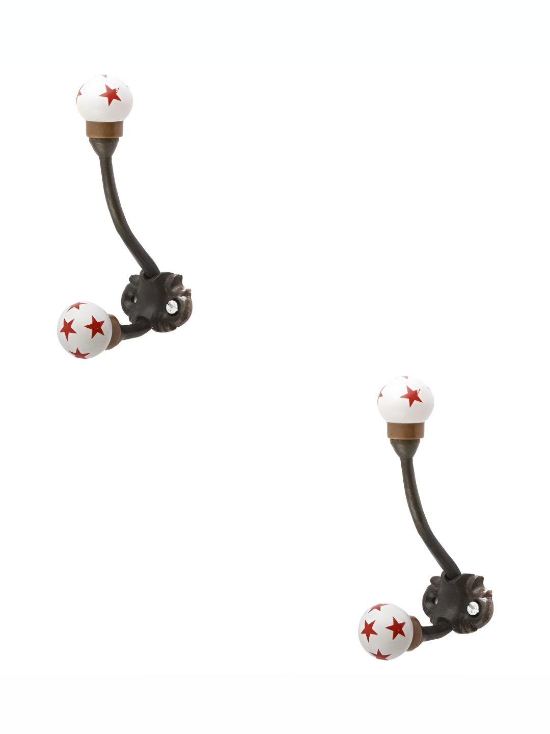 

IndianShelf Red & White 2 PiecesCeramic Star Wall Mounted Hooks Door Hanger