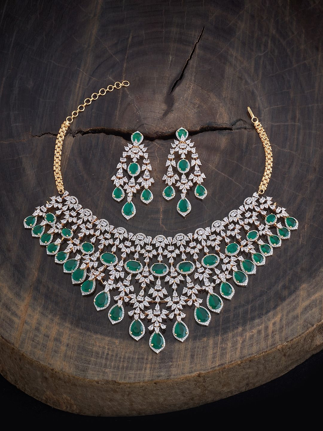 

Kushal's Fashion Jewellery Rodium-Plated CZ Studded Jewellery Set, Gold