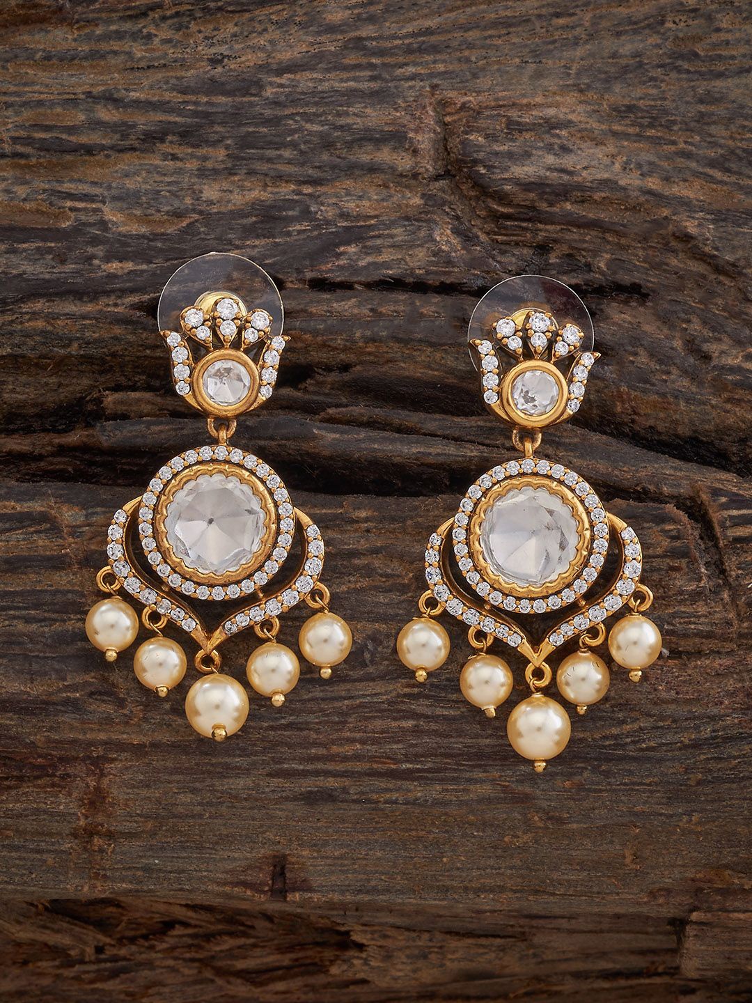 

Kushal's Fashion Jewellery Kundan Studded Contemporary Drop Earrings, White