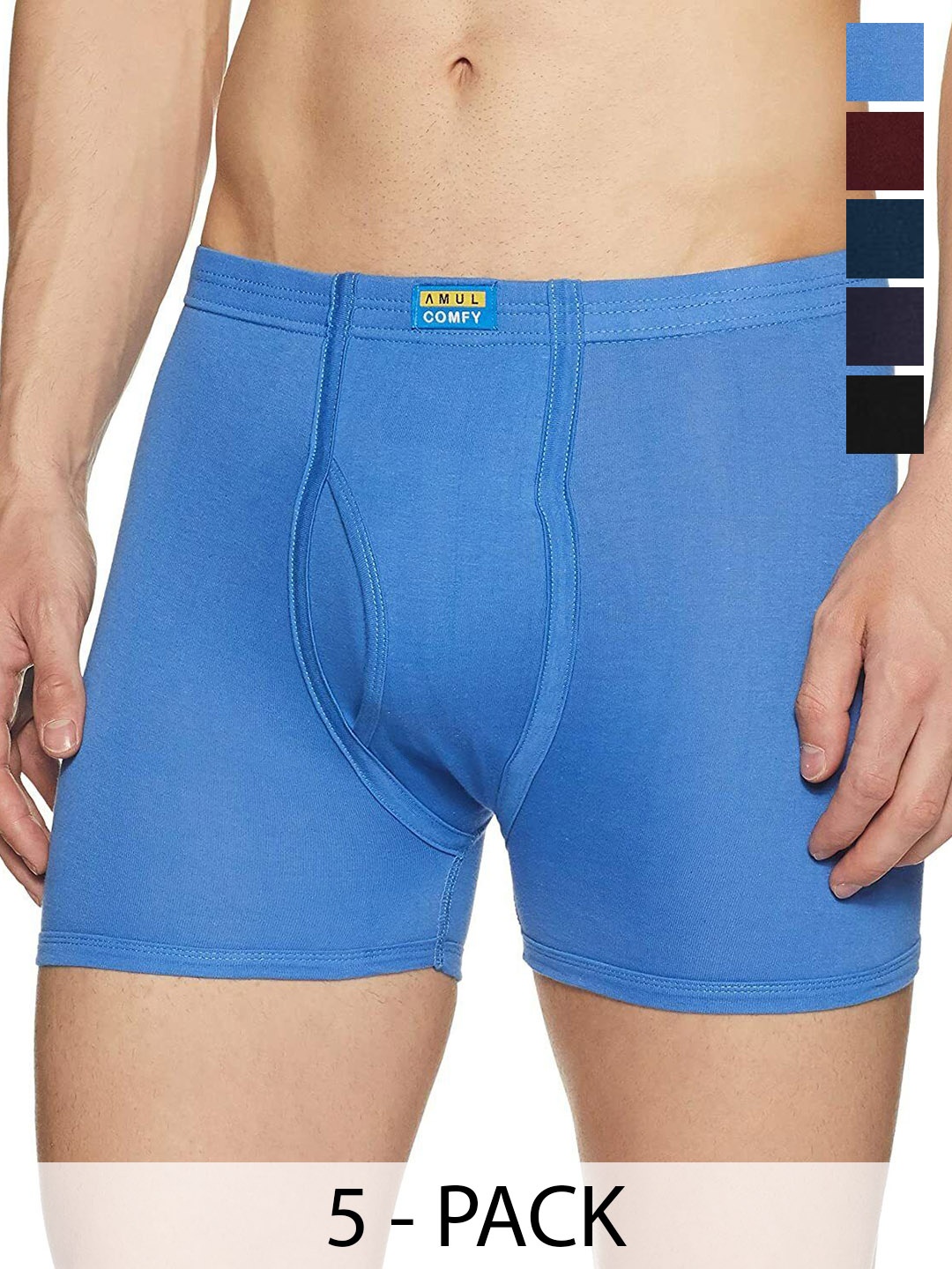 

AMUL COMFY Men Pack Of 5 Assorted TrunksvComfy-Plain-Trunk-IE-5-90, Blue