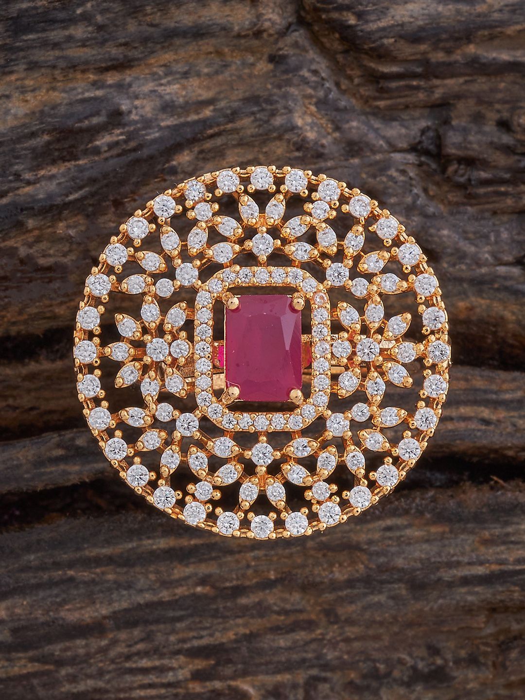 

Kushal's Fashion Jewellery Gold-Plated CZ-Studded Adjustable Finger Ring