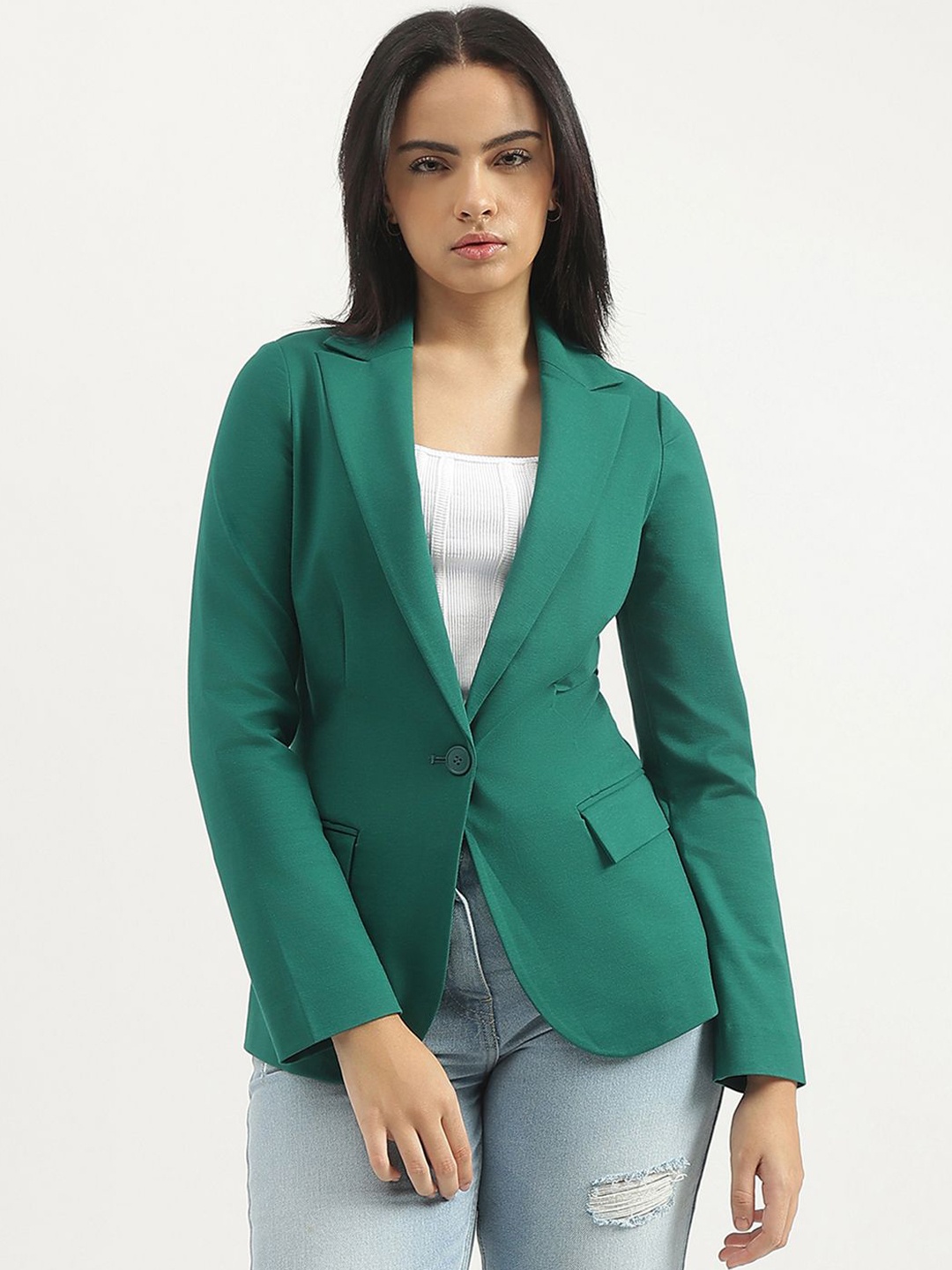 

United Colors of Benetton Lapel Collar Single-Breasted Casual Blazer, Green