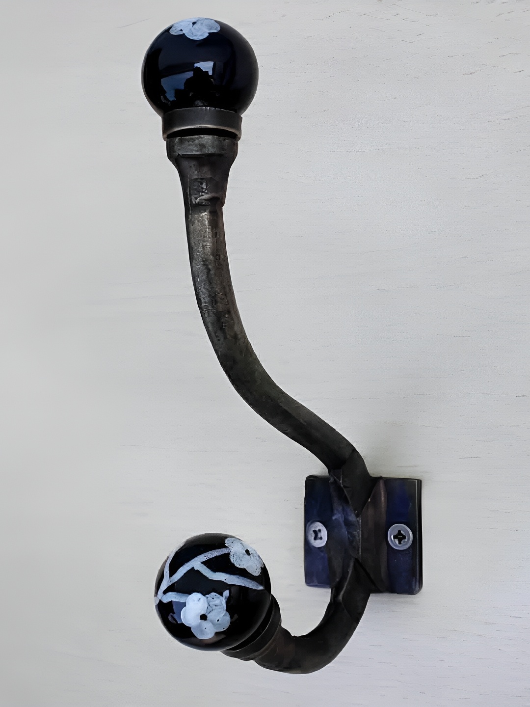 

IndianShelf Black & Blue Ceramic Floral Wall Hooks Door Hangers for Clothes