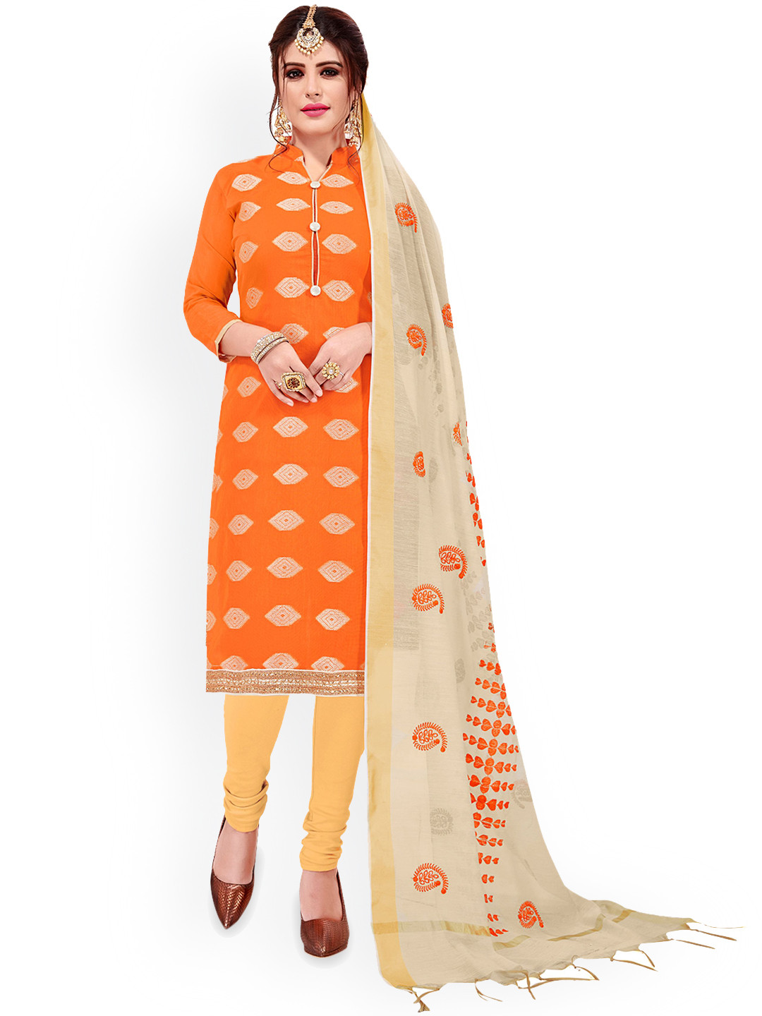 

Maroosh Ethnic Motifs Woven Design Unstitched Dress Material, Orange