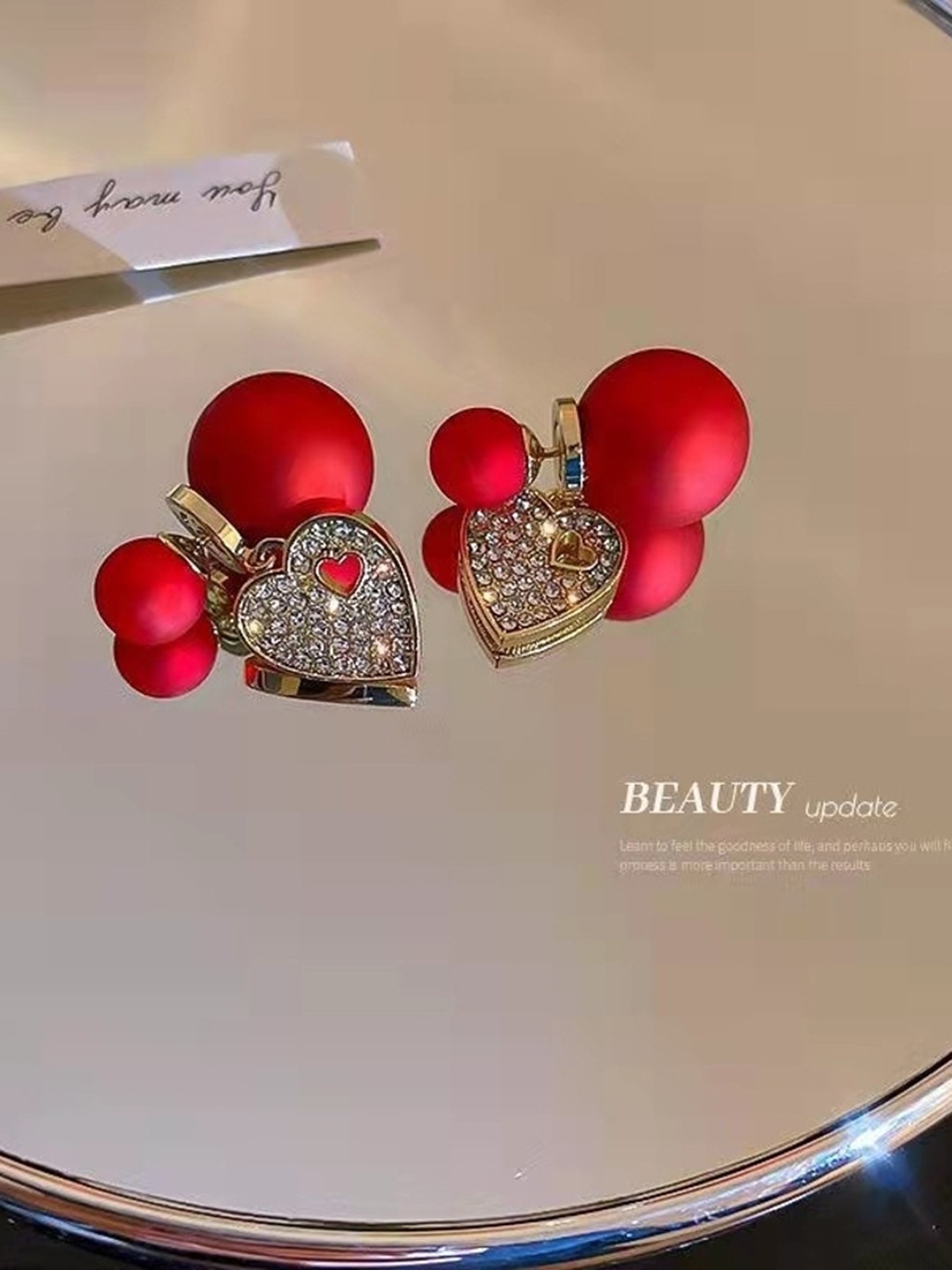 

DESTINY JEWELS Stone Studded Geometric Drop Earrings, Red