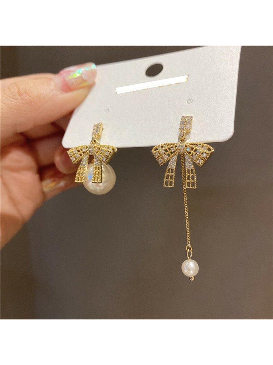 

DESTINY JEWELS Gold-Plated Cubic Zirconia Studded Geometric Geometric Drop Earrings