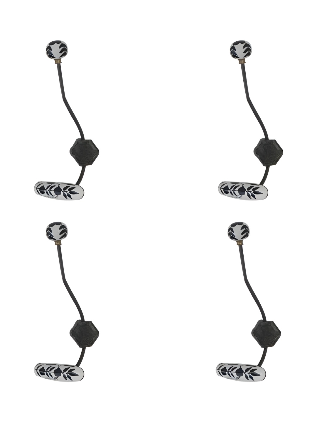 

IndianShelf White & Black 4 Pieces Floral Printed Iron Wall Hook