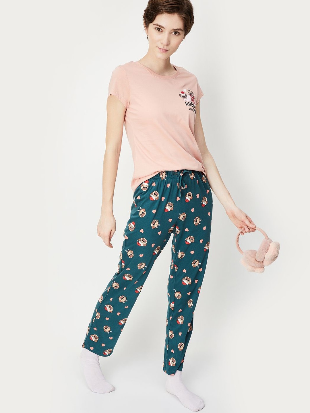 

max Women Conversational Printed Pure Cotton Night suit, Pink