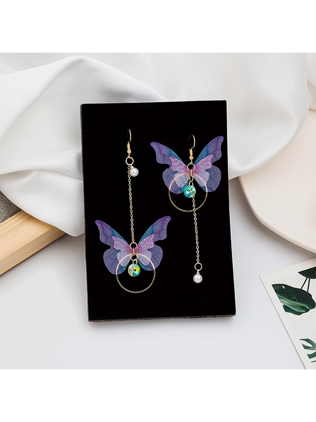 

DESTINY JEWELS Gold-Plated Contemporary Cubic Zirconia Enamelled Drop Earrings