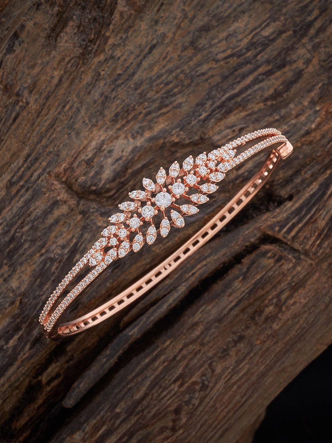Kushal's Fashion Jewellery Rose Gold-Plated Cubic Zirconia-Studded Bangle-Style Bracelet