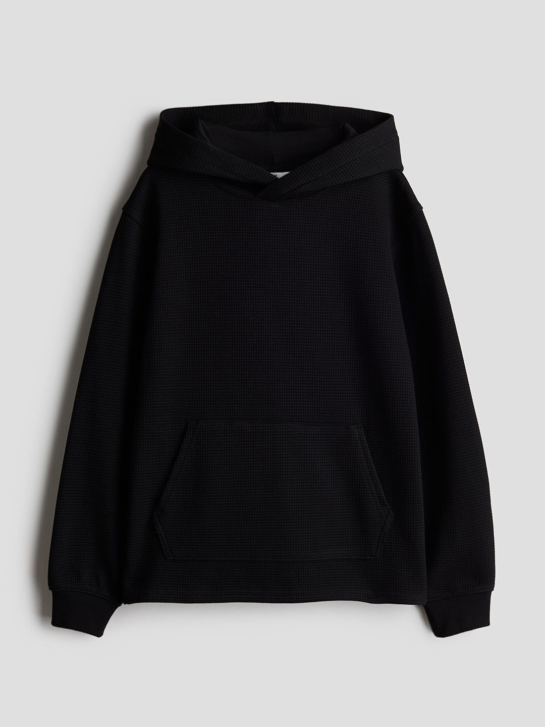 

H&M Waffled Jersey Hoodie, Black