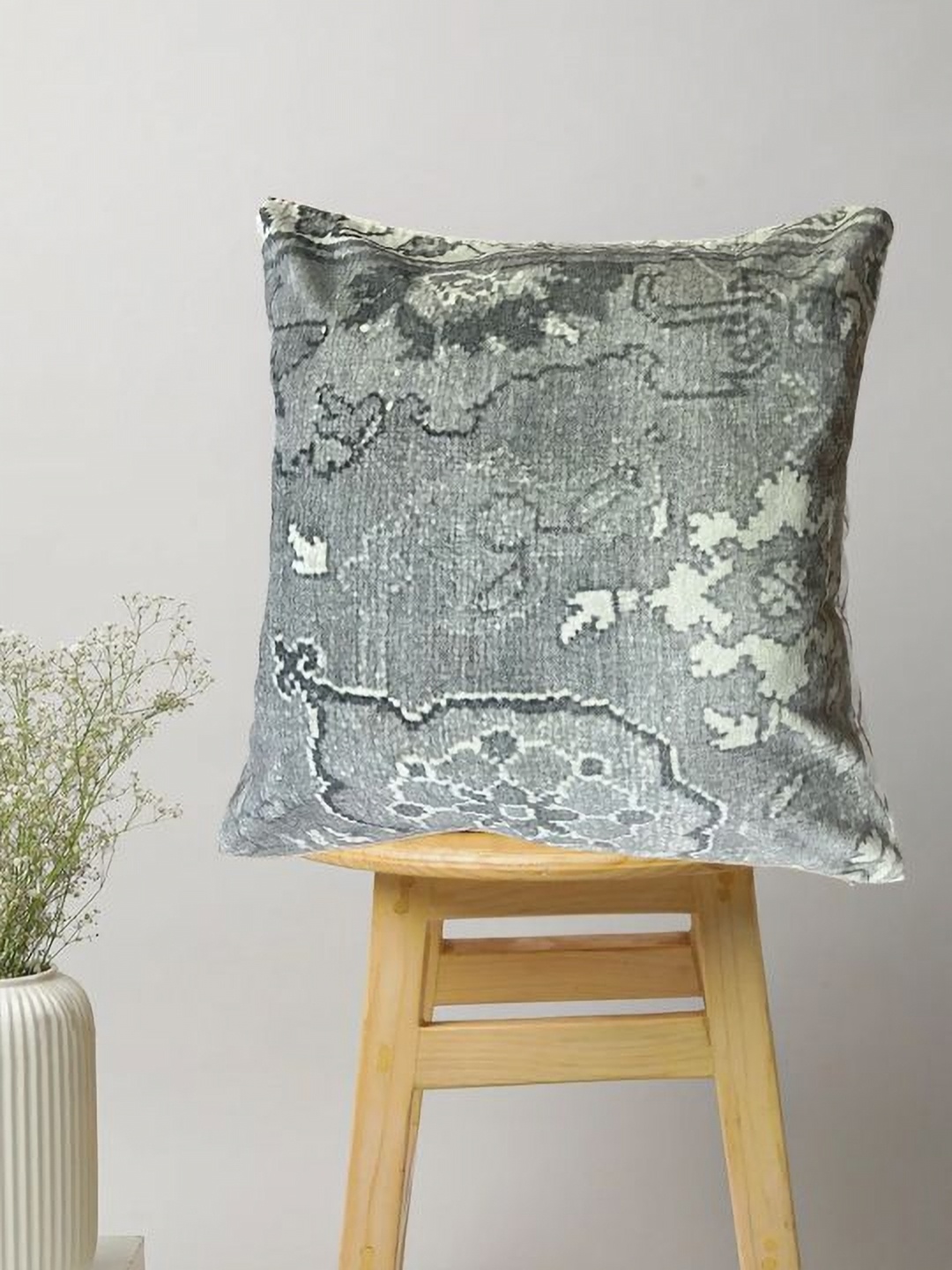 

SAJAVAT Grey Melange Quirky Printed Cotton Square Cushion Cover