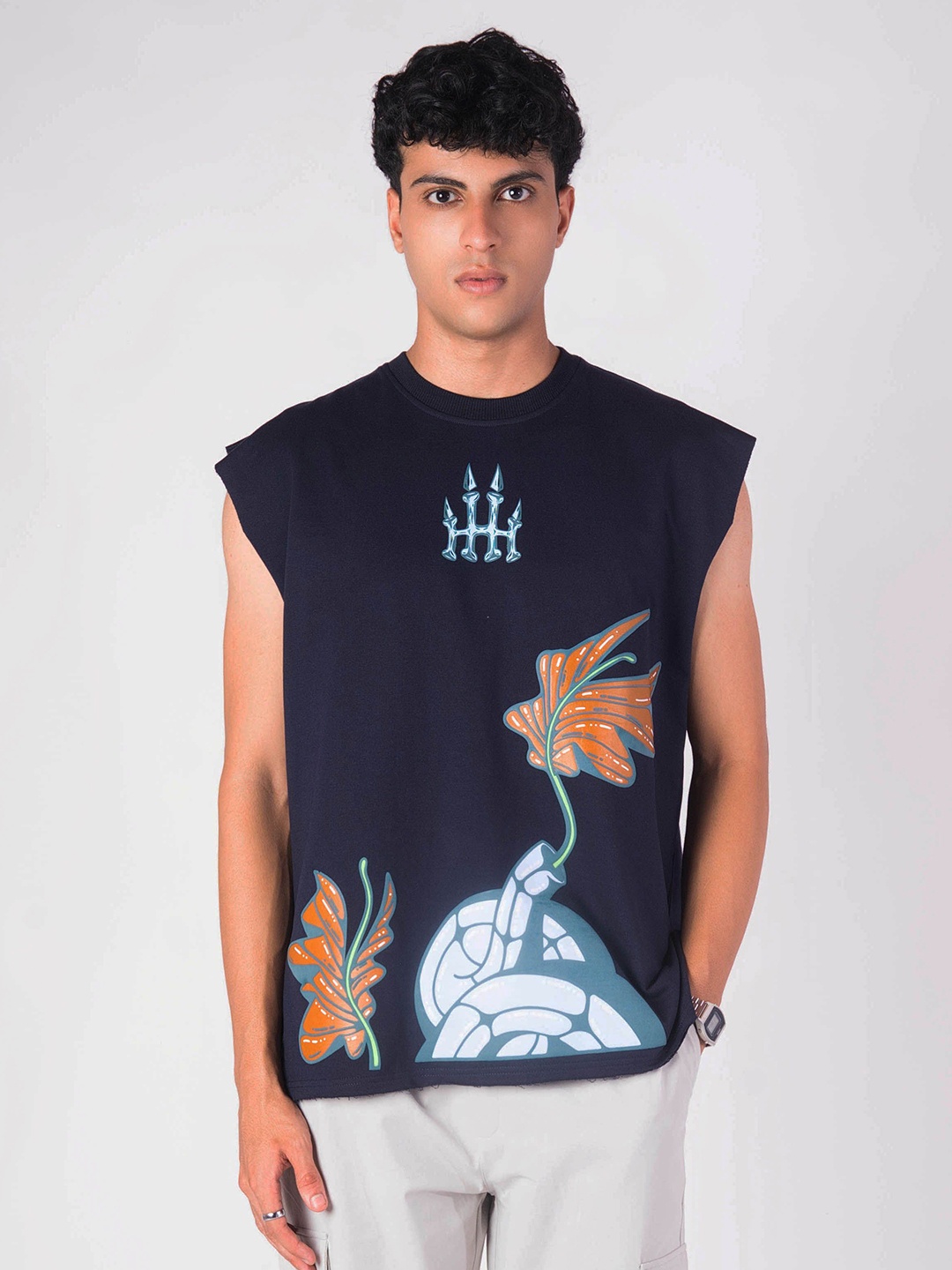 

Hop Head Mermaid Oversized Graphic Sleeveless Vest, Navy blue