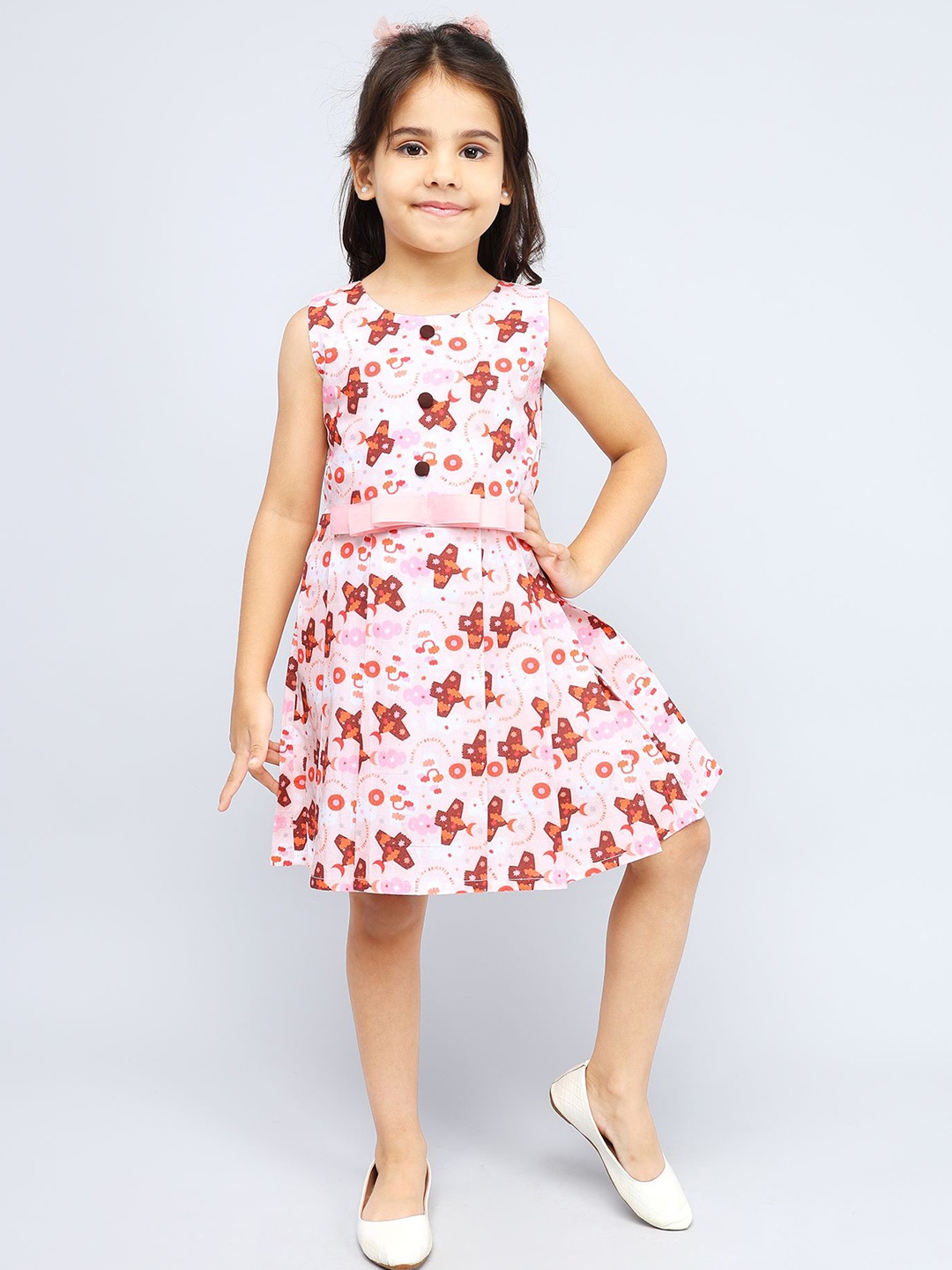 

PINK MERMAID Girls Cotton Printed Sleeveless A-Line Dress