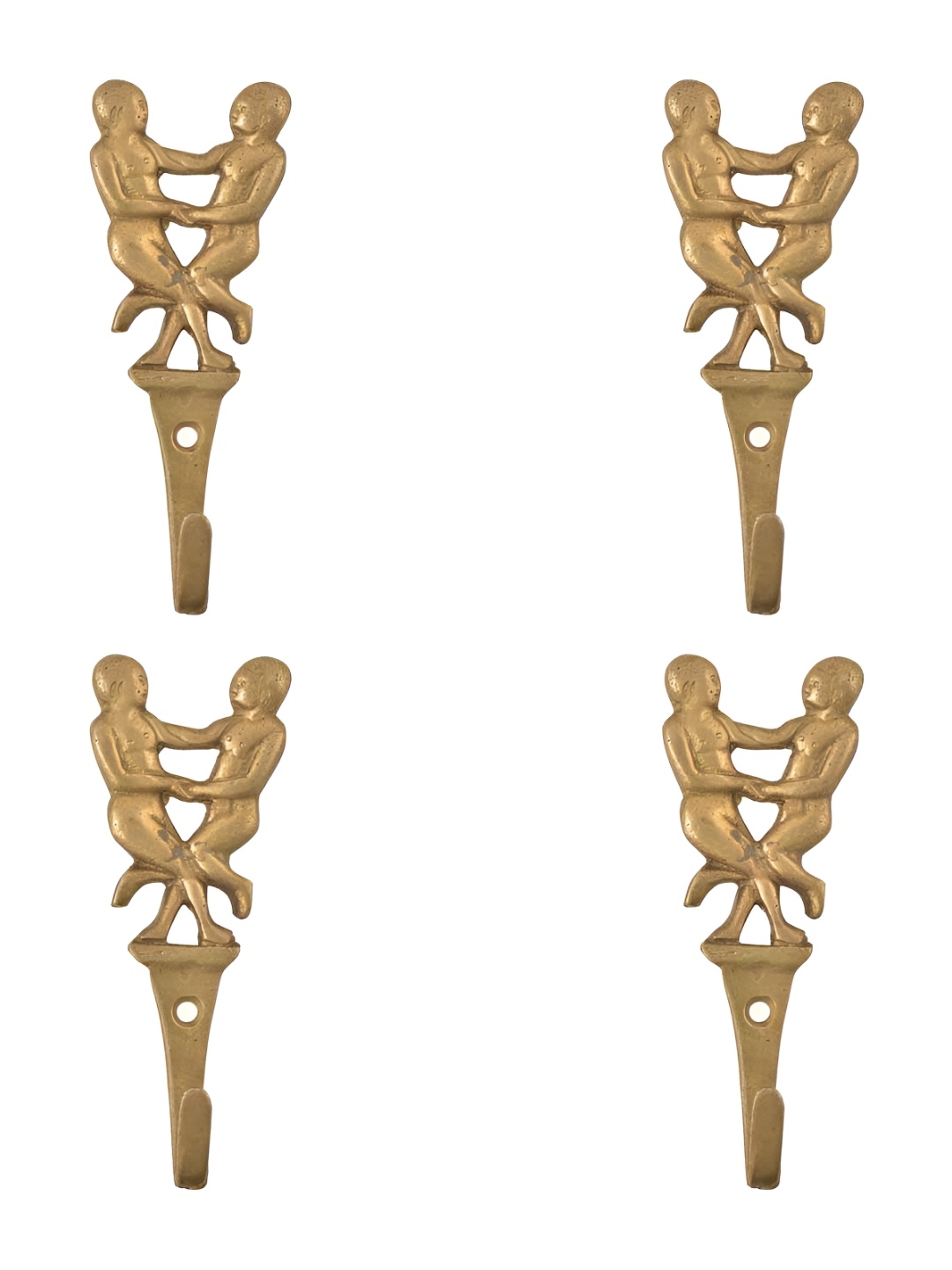 

IndianShelf 4 Piece Brass Dancing Girls Hooks for Wall Heavy Items Key Holders, Gold